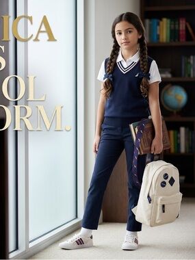 NWT Nautica Girls School Uniform Stretch Twill Pants Navy Size 6 Regular
